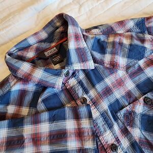 Outdoor Research Shirt Mens Size L Short Sleeve Plaid Button Up Blue Growler